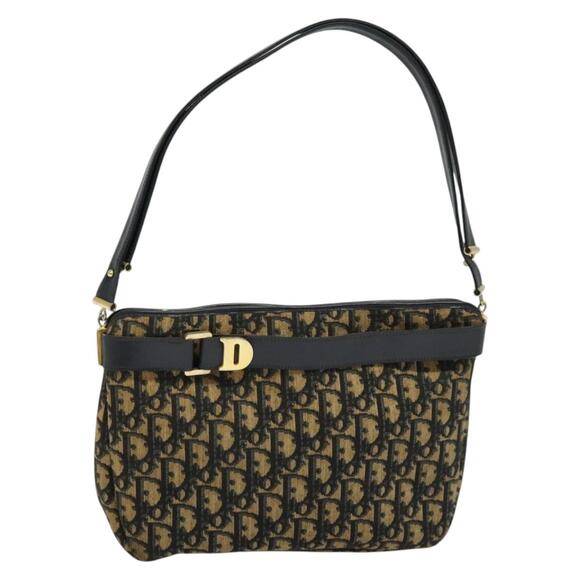 DIOR Trotter Canvas Shoulder Bag Navy Gold - Picture 1 of 12